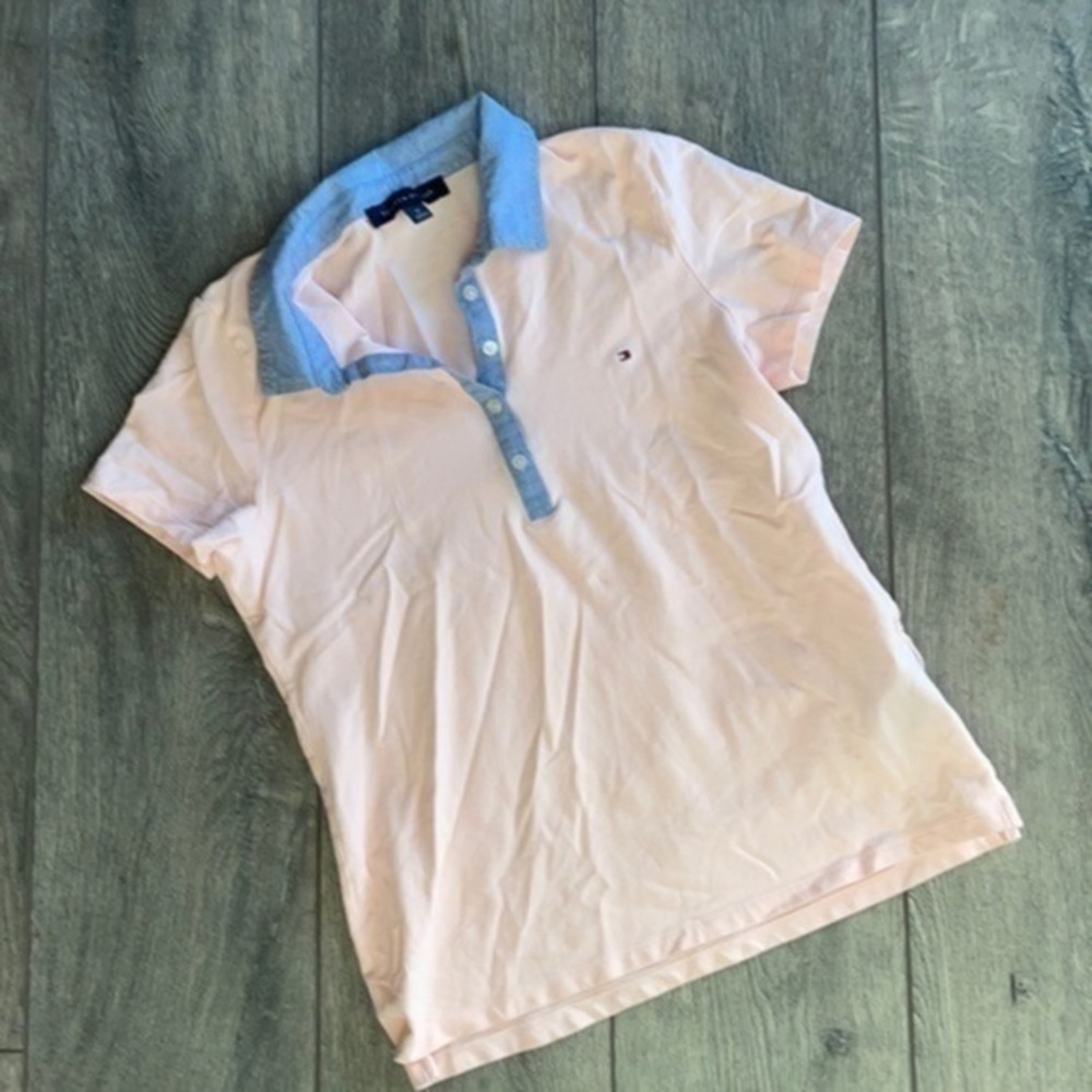 Tommy Hilfiger top size Medium light pink blue collared polo